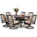 Perfect & William Patio Table and Chairs with 10ft 3 Tier Auto-tilt Beige Umbrella 6 Piece Outdoor Table Furniture Set with 4 Padded Swivel Rocker Dining Chairs 1 Square Metal Table