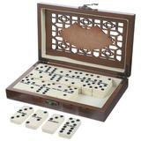 Domino Set - Premium Classic Durable Wooden Brown Box Mini Board Games for Boys and Girls - Adults Vintage Games - Games for Family - Game Night Dominoes
