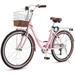 Women s Bike 24 Inch Beach & City Cruiser Bicycle with 7 Speed Basket Pink