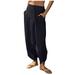 Posijego Womens Baggy Wide Leg Pants Casual Elastic Waist Ribbed Palazzo Pants Solid Trousers with Pockets