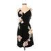 Josie Natori Casual Dress - Mini V Neck Sleeveless: Black Floral Dresses - New - Women's Size 2