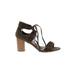Qupid Heels: Strappy Stacked Heel Boho Chic Brown Print Shoes - Women's Size 8 1/2 - Open Toe