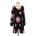 Casual Dress - Mini Scoop Neck Long sleeves: Black Floral Dresses - Women's Size Small