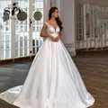 SoDigne – robe de mariée en Satin style Boho ligne A avec Appliques en dentelle élégante col en