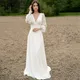 I OD-Robe de Mariée à Manches sulfBouffantes Col en V Dos aux Longueur au Sol Bouton Moderne