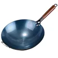 Wok traditionnel chinois en fer d'assaisonnement avec oreille wok de cuisine non revêtu avec manche