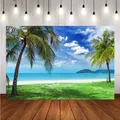 Fond de plage de sable pour la photographie palmier vacances d'été ciel bleu et fond de mer pour