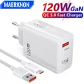 Chargeur USB 120W à charge rapide pour téléphone portable adaptateur secteur pour iPhone Huawei