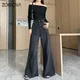 ZOENOVA-Jean à Jambes Larges pour Femme Pantalon Évasé Décontracté à Bord Brut Nouvelle Mode