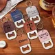 Porte-clés en cuir PU avec logo personnalisé acier inoxydable bière gravée au laser