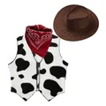 Costume de Cowboy Unisexe 3 Pièces pour Enfant Veste de Cosplay de Vache d'Halloween Chapeau en