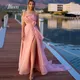 Aileen-Robe de soirée en mousseline de soie rose clair sans bretelles en satin à volants pour