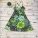 Free People Dresses | Free People Retro Green Floral Criss Cross Mini Dress Size Xs | Color: Blue/Green | Size: Xs