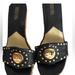 Michael Kors Shoes | Micheal Kors Size 10 Black Leather W/ Gold Studs Wicker Platform Wedge Heel | Color: Black | Size: 10