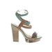 Miucha Heels: Strappy Chunky Heel Bohemian Green Snake Print Shoes - Women's Size 9 - Open Toe