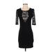 Forever 21 Cocktail Dress - Mini Scoop Neck Short sleeves: Black Solid Dresses - Women's Size Small