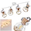 Ceiling Light Barbacena in Wood, White Metal and String, 4 Stylish swivelling Ceiling Spots, Fitting in a Vintage Living Room, for 4 x E27 Bulbs max. 40 Watt, LED Compatible