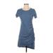 Wishlist Casual Dress - High/Low Crew Neck Short sleeves: Blue Solid Dresses - Women's Size Small