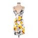 Haute Monde Casual Dress - Mini V-Neck Sleeveless: Yellow Floral Dresses - Women's Size Small