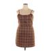 No Boundaries Casual Dress - Mini Scoop Neck Sleeveless: Brown Plaid Dresses - Women's Size 2X-Large
