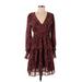 House of Harlow 1960 Casual Dress - Mini Plunge 3/4 sleeves: Burgundy Print Dresses - Women's Size 4