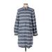 Ann Taylor LOFT Casual Dress - Shirtdress High Neck 3/4 sleeves: Gray Stripes Dresses - Women's Size 10