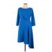 Vince Camuto Casual Dress - Fit & Flare Boatneck 3/4 Sleeve: Blue Solid Dresses - Women's Size 10