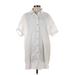 Denim Forum Casual Dress - Shift Plunge 3/4 sleeves: White Solid Dresses - Women's Size Small