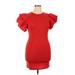 Zara Cocktail Dress - Mini High Neck Short sleeves: Red Solid Dresses - Women's Size X-Large