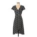 Ann Taylor LOFT Casual Dress - Wrap V-Neck Short sleeves: Black Print Dresses - Women's Size 00 Petite