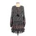 Astr Casual Dress - Mini Tie Neck Long sleeves: Black Floral Dresses - Women's Size X-Small