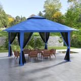 Outsunny 13' x 13' Pop Up Gazebo with Netting, Foldable Patio Canopy Tent with 2-Tier Roof, Adjustable Height Shelter