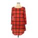 Lily by Firmiana Casual Dress - Mini Scoop Neck 3/4 sleeves: Red Plaid Dresses - Women's Size 1X