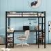 Metal Full Size Loft Bed with Desk and Shelf, Steel Bedframe Full Size w/Ladder and Safety Guardrail, Noise Free, Space Saving