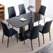 Modern 7-Piece Faux Marble Dining Table Set, Rectangular Glass Meetings Table with 6 PU Leather Upholstered Chairs