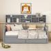 Space-saving Sofa Bed with All-in-one Cabinet Shelf - Gray Twin Size Wood Slat Support Daybed with Bedside Shelf and 2 Drawers