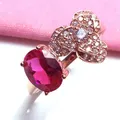 Bagues de fiançailles en cristal de pierres précieuses rouges pour femmes bijoux en or rose 14