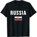 T-shirt drapeau russe Harajuku pour hommes vêtement court et décontracté 100% coton col rond