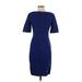 Maeve Casual Dress - Sheath High Neck Short sleeves: Blue Solid Dresses - Women's Size 4