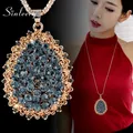 SINLEERY Shiny Waterdrop Pendant Necklace Antique Gold Color Long Chain Gray Zircon Crystal Neckalce