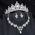 Princess Pink Crown Jewelry Sets for Girls blue Tiaras and Necklace Earrings Party Prom Wedding