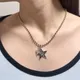 Vintage Stainless Steel Zircon Star Pendant Round Chain Necklace for Women Girl Korean Fashion Punk