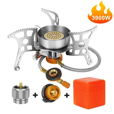 3900W outdoor windproof gas stove camping gas mini burner folding split electronic stove hiking travel self-driving equipment