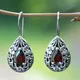 Solid S925 Silver Natural Ruby Diamond Earring for Women Waterdrop Pear Earrings Carved Red Topaz