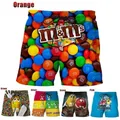 Funny M&M's Chocolate Bean Beach Shorts Men 3D Printed M&M Board Shorts Swimsuit Bermuda Swim Trunks