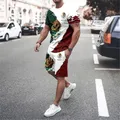 Men's T-shirt Summer Casual Mexican Flag Pattern 3D Fashion Loose T-shirt and Shorts Set Clothing