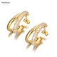 JeeMango Fashion Titanium Stainless Steel CZ Crystal Earrings Gold Plated Geometry Circle Earrings