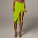 Neon Green Ruched High Waist Lace Up Mini Skirts Drawstring Hip Sexy Tight Slit Snake Leopard Skirt