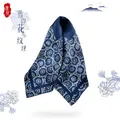 Chinese style navy blue natural silk scarf women printed flower 100% real silk twill 50cm small