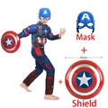 Captain America Costume Kids Superhero Captain America Muscle Cosplay Jumpsuit Shield Halloween